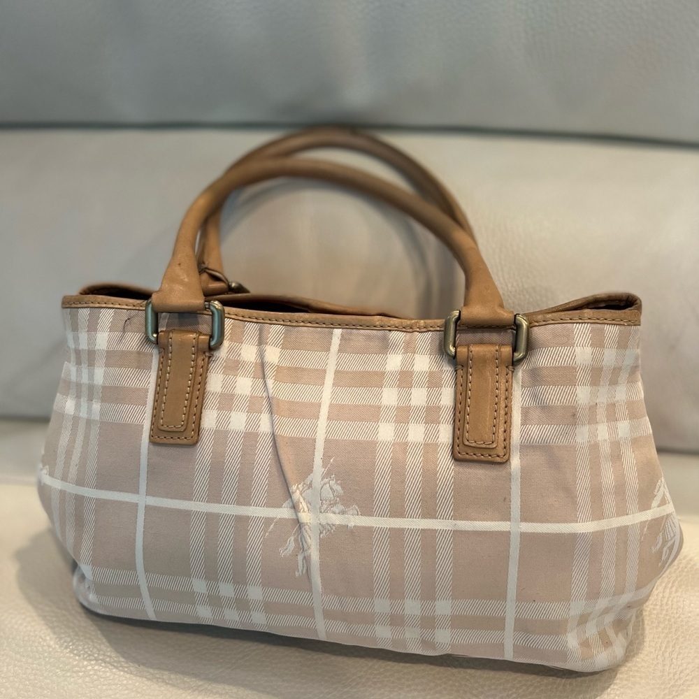 Burberry Beige/Brown Haymarket Check Canvas and Leather Tote